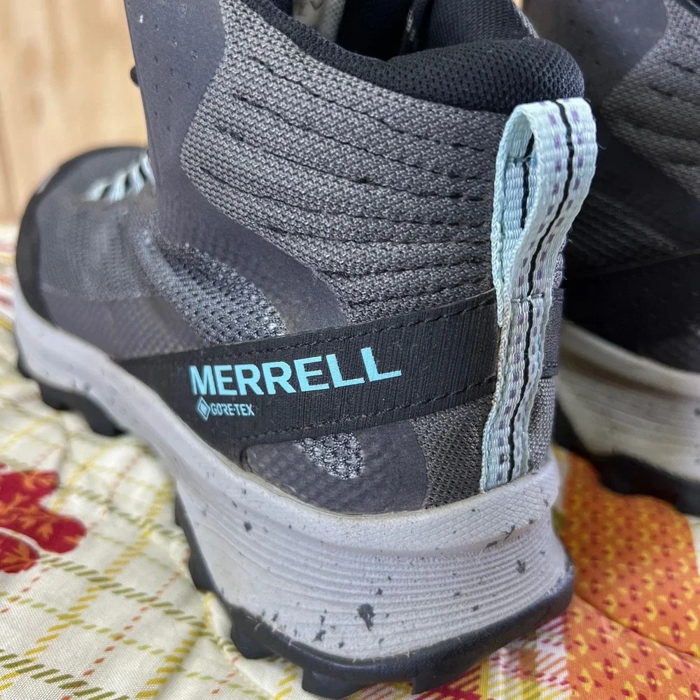 Merrell Womens Hiking Boots Gore Tex Gray Light Blue Sz 7 Waterproof Trail Shoes